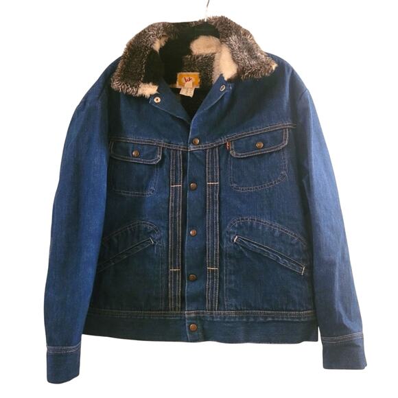 Vntg Mens 70s 80s LY Denim Chore Jacket Plaid Sherpa Lining Trucker Barn Coat XL - Picture 1 of 9